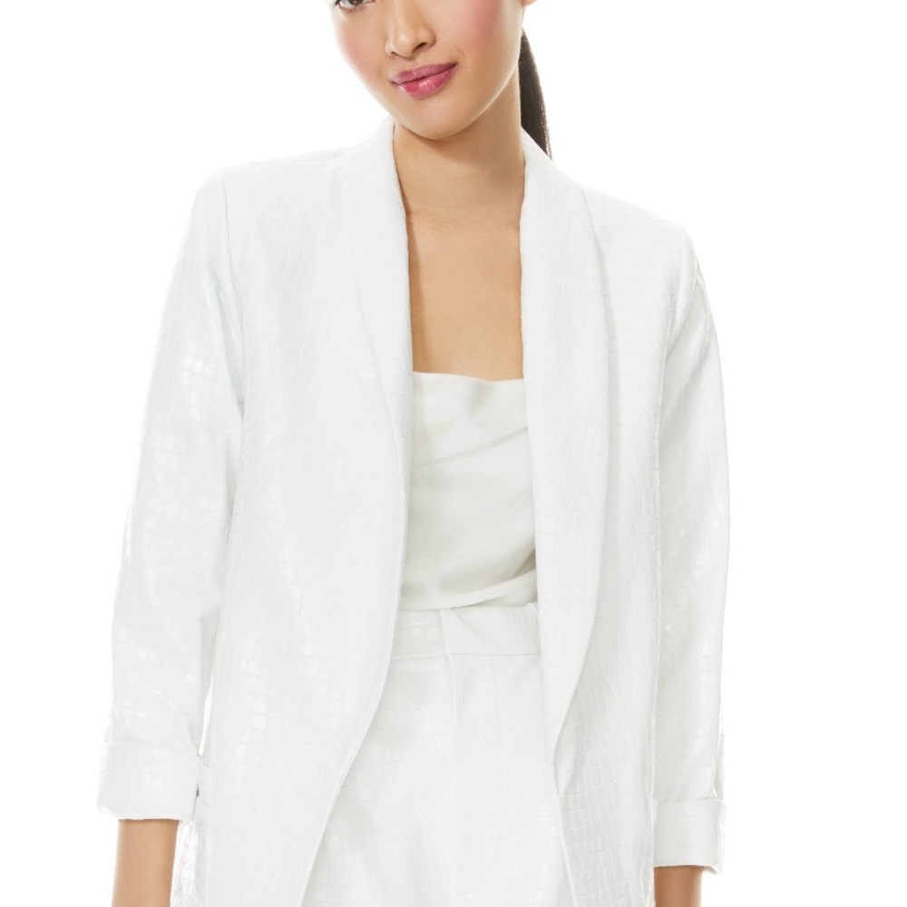 Alice & Olivia KYLIE VEGAN LEATHER SHAWL COLLAR BLAZER